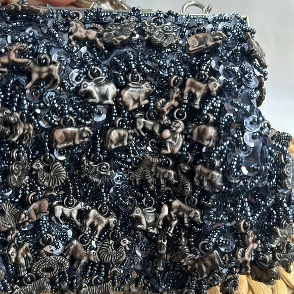 So Unique Beaded and Sequin Animal Charms Beaded Strap Wristlet Crossbody Purse - Picture 9 of 9